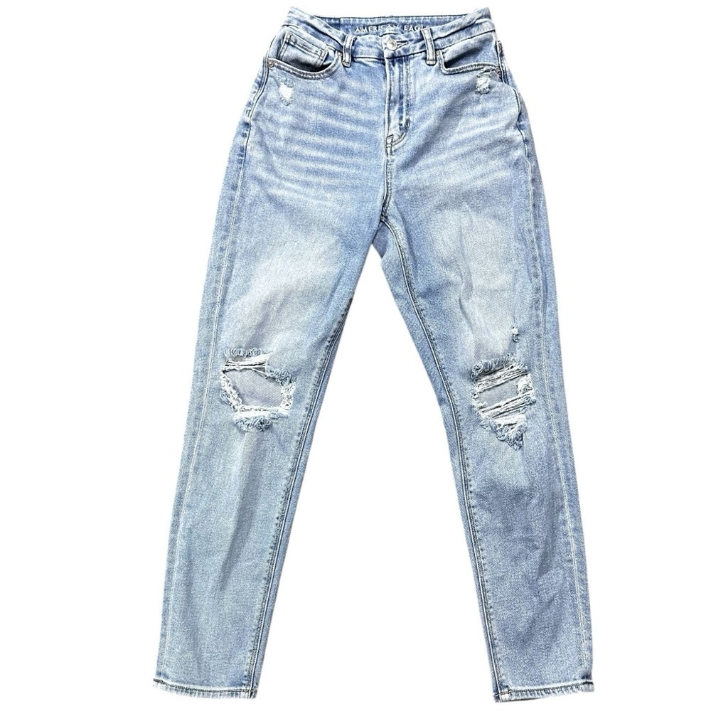 American Eagle Curvy Mom Jean Distressed Size 0 Stretchy Light Wash Comfy